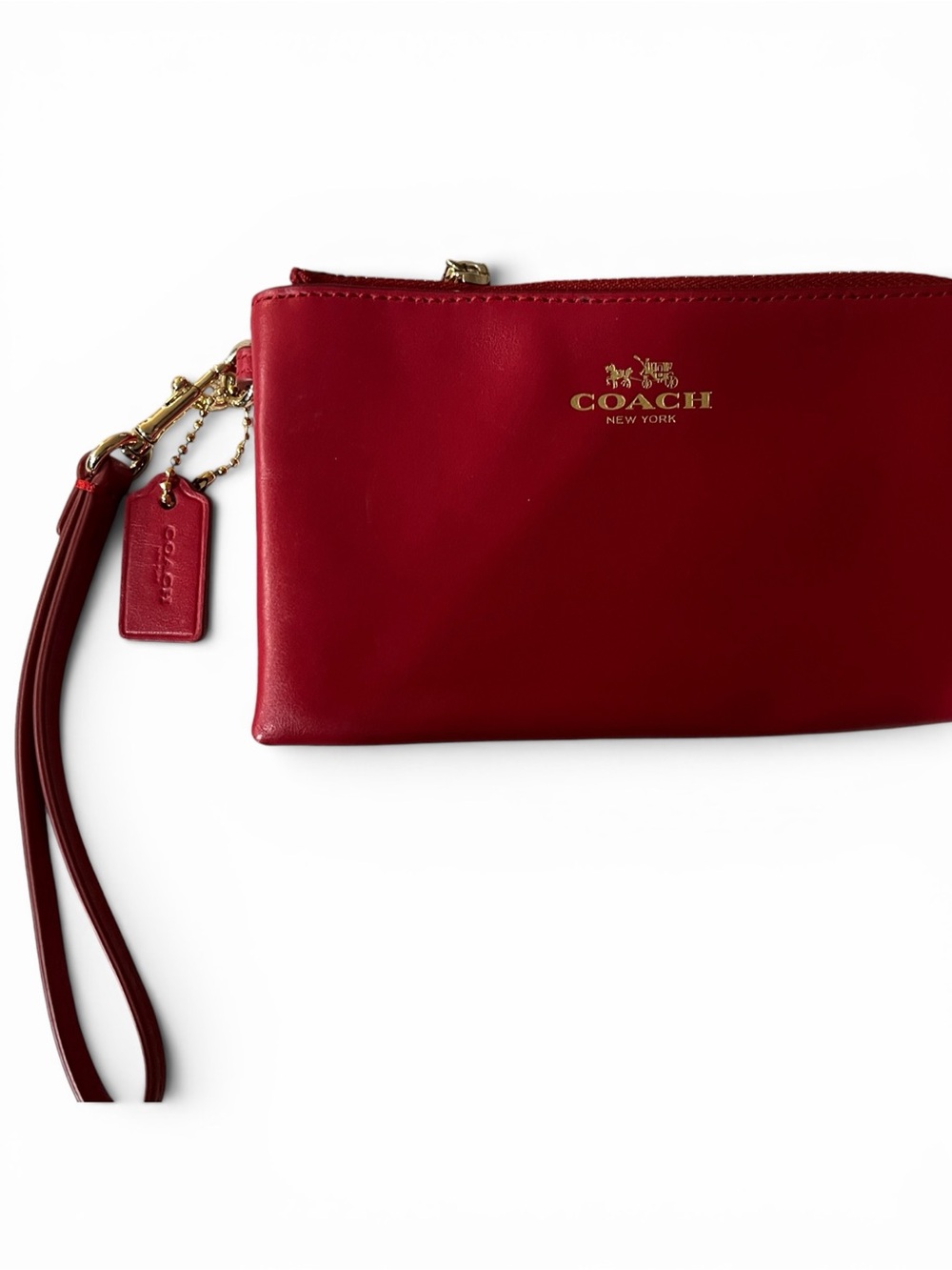 Coach Red Leather Wristlet Clutch with Gold Logo